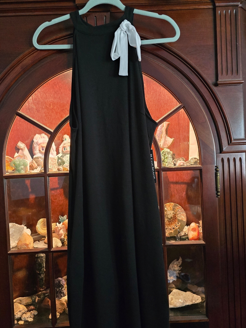 New York & Company Black Sleeveless Dress with White Bow